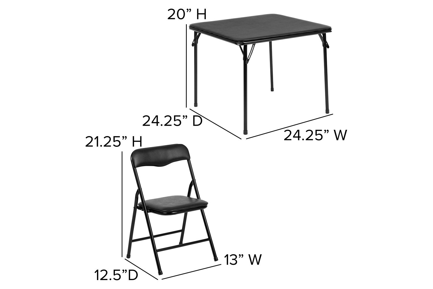 BLNK Mindy Kids Folding Table and Chair Set 3 Piece - Black