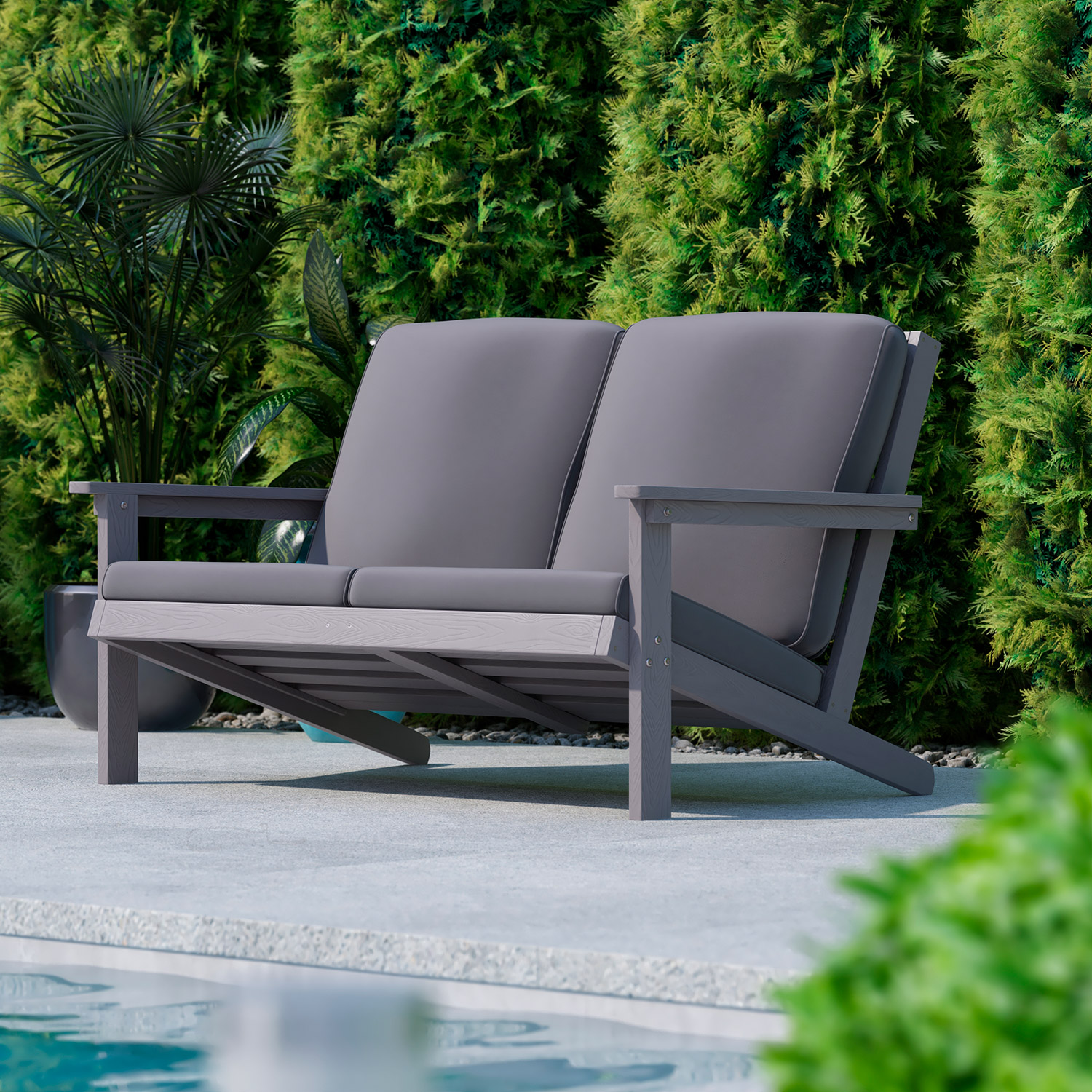 BLNK - Charlestown All-Weather Poly Resin Wood Adirondack Style Deep Seat Patio Loveseat with Cushions