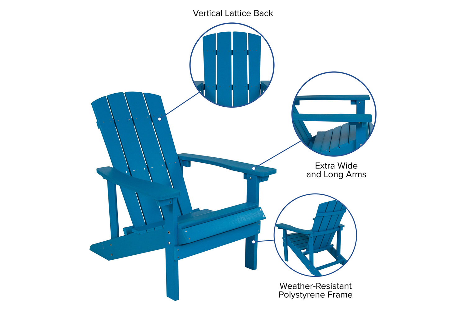 BLNK Charlestown Commercial Poly Resin Wood Adirondack Chair Set with Star and Moon Firepit with Mesh Cover 5 Piece - Blue