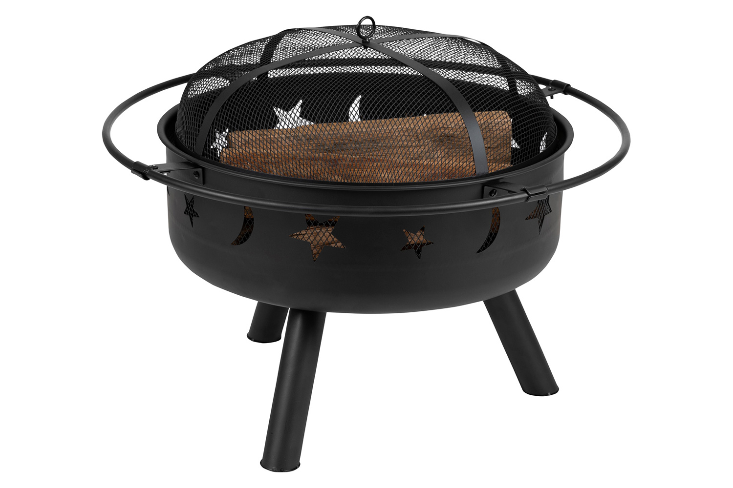 BLNK Charlestown Commercial Poly Resin Wood Adirondack Chair Set with Star and Moon Firepit with Mesh Cover 5 Piece - Slate Gray