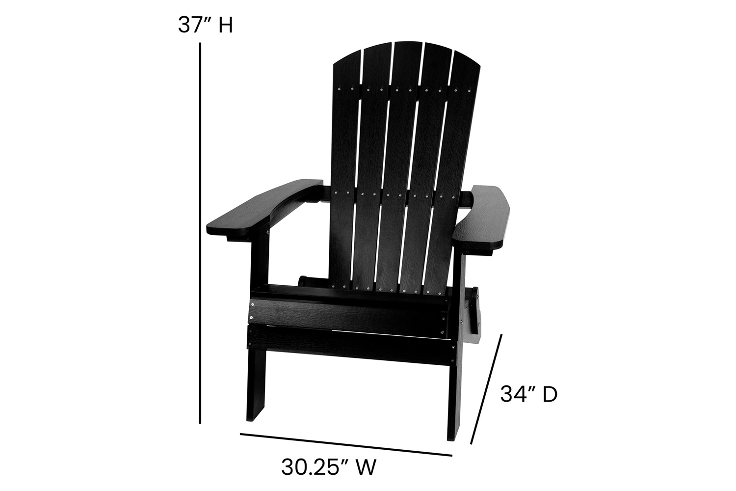 BLNK Charlestown Commercial All-Weather Poly Resin Wood Folding Adirondack Chair - Black