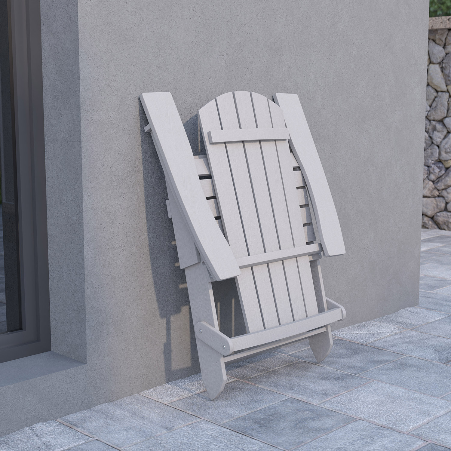 BLNK Charlestown Commercial All-Weather Poly Resin Wood Folding Adirondack Chair - Gray