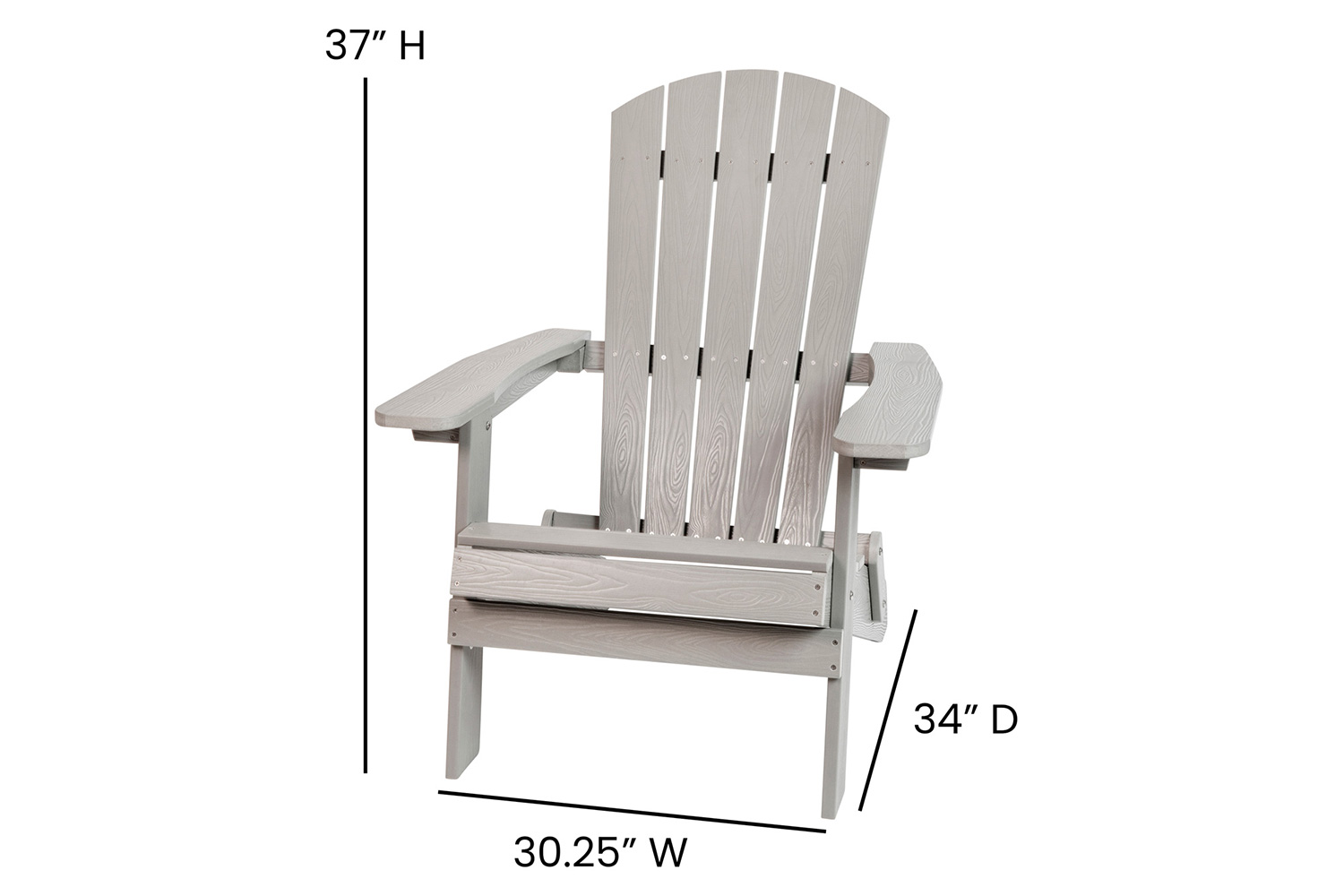 BLNK Charlestown Commercial All-Weather Poly Resin Wood Folding Adirondack Chair - Gray