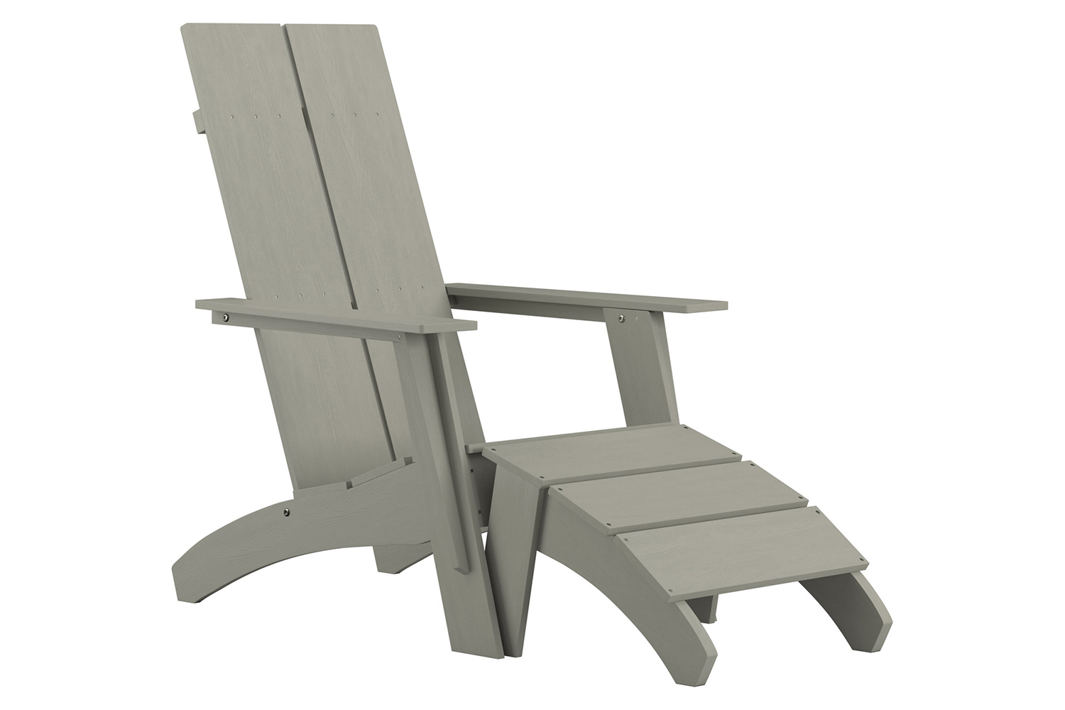 BLNK Sawyer Commercial All-Weather Poly Resin Wood Adirondack Chair with Foot Rest - Gray
