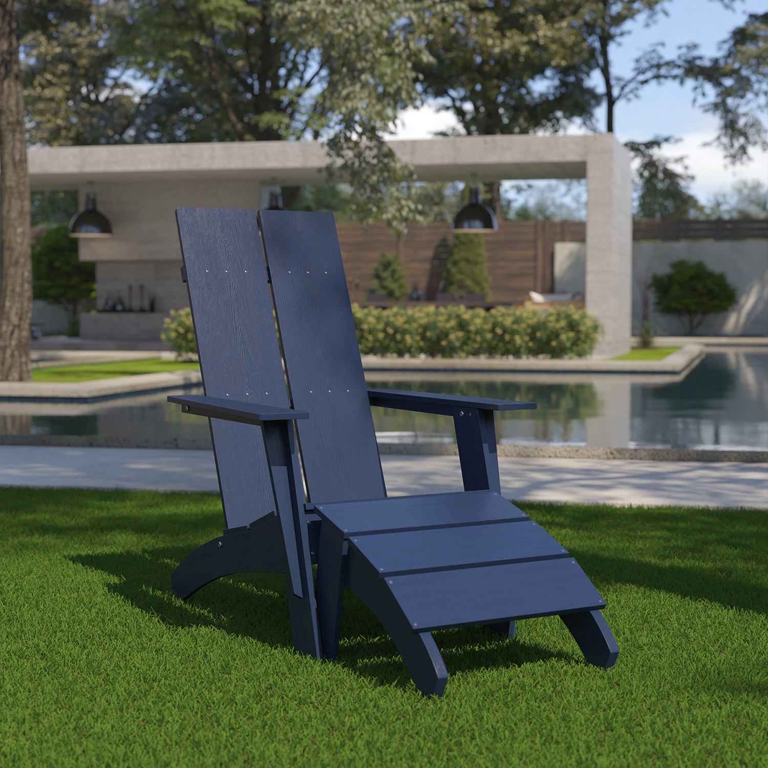 BLNK - Sawyer Commercial All-Weather Poly Resin Wood Adirondack Chair with Foot Rest