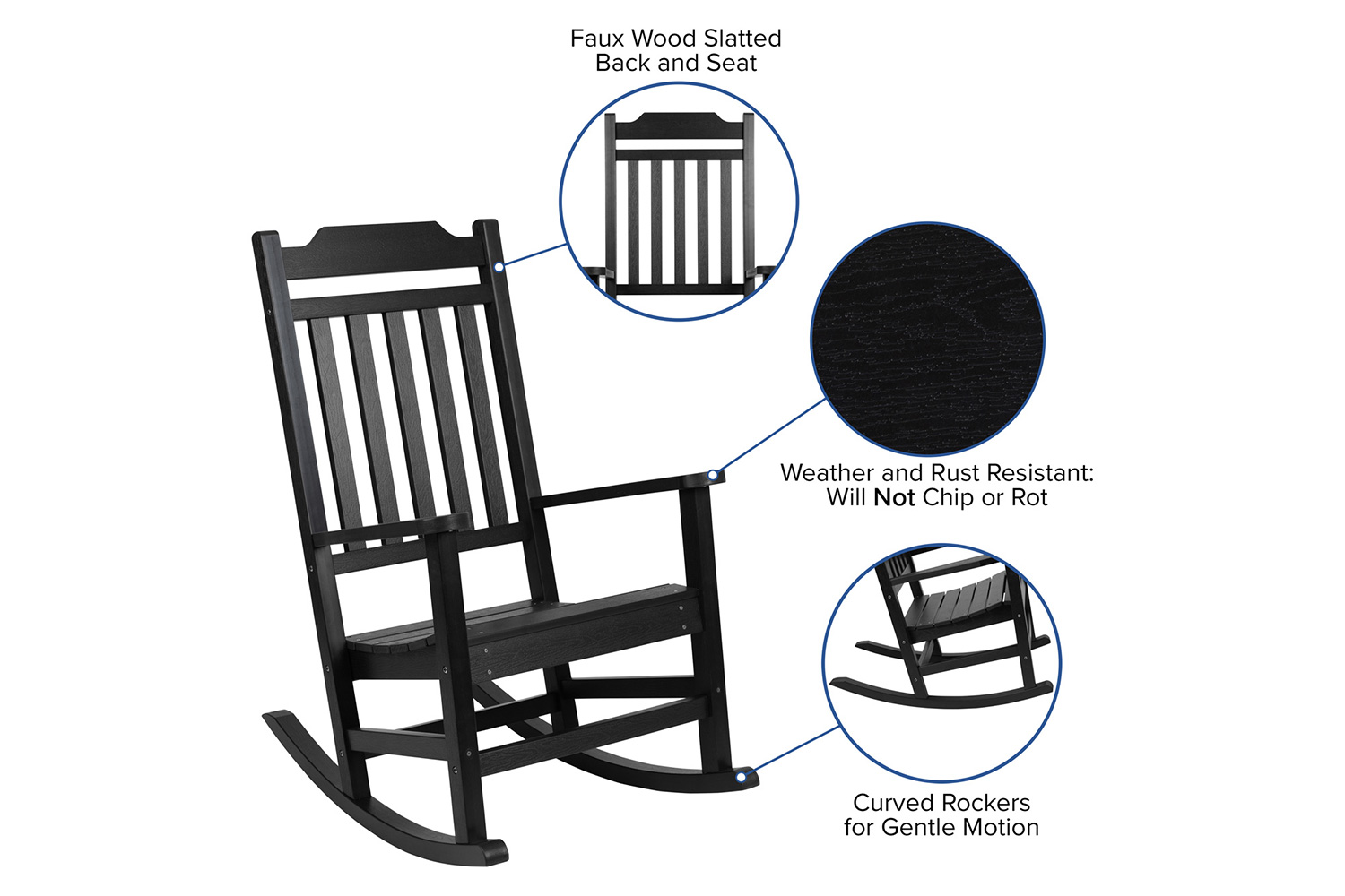 BLNK Winston Poly Resin All-Weather Rocking Chair - Black