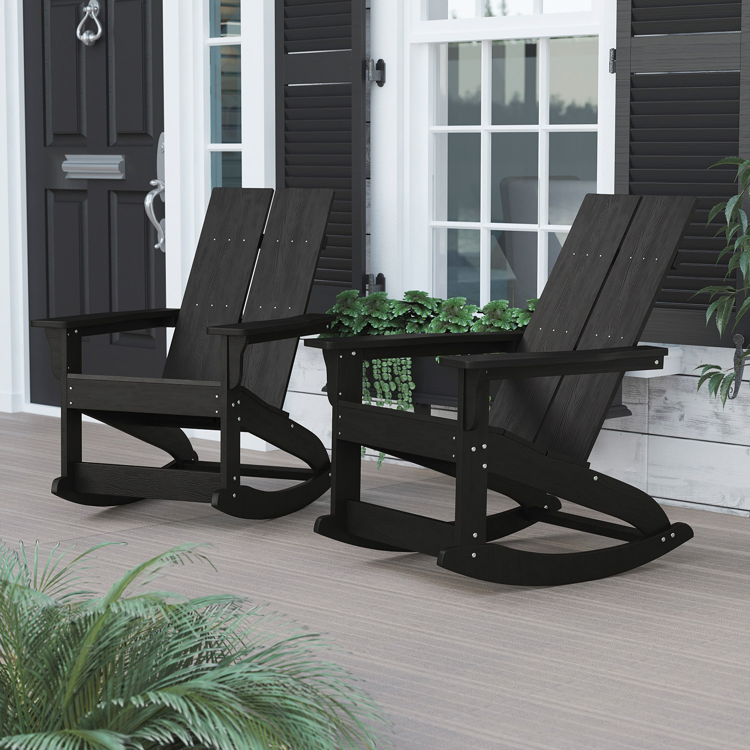 BLNK - Finn Commercial All-Weather Poly Resin 2-Slat Rocking Adirondack Chair with Rust Resistant Stainless Steel Hardware Set of 2