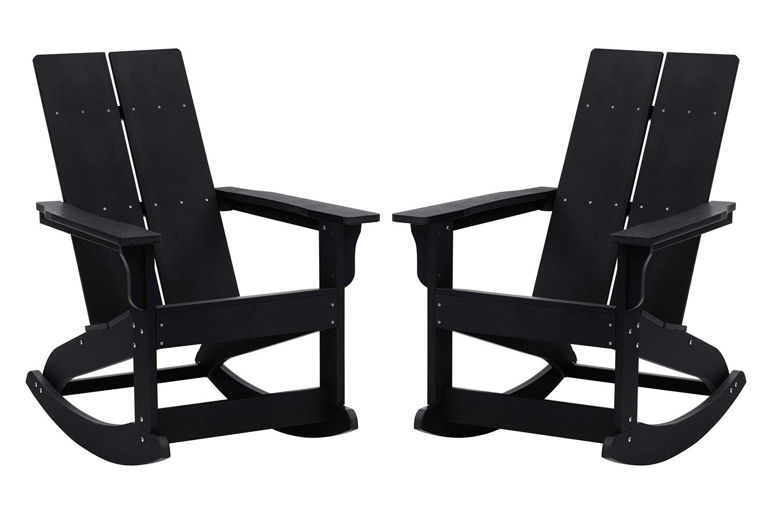 BLNK Finn Commercial All-Weather Poly Resin 2-Slat Rocking Adirondack Chair with Rust Resistant Stainless Steel Hardware Set of 2 - Black