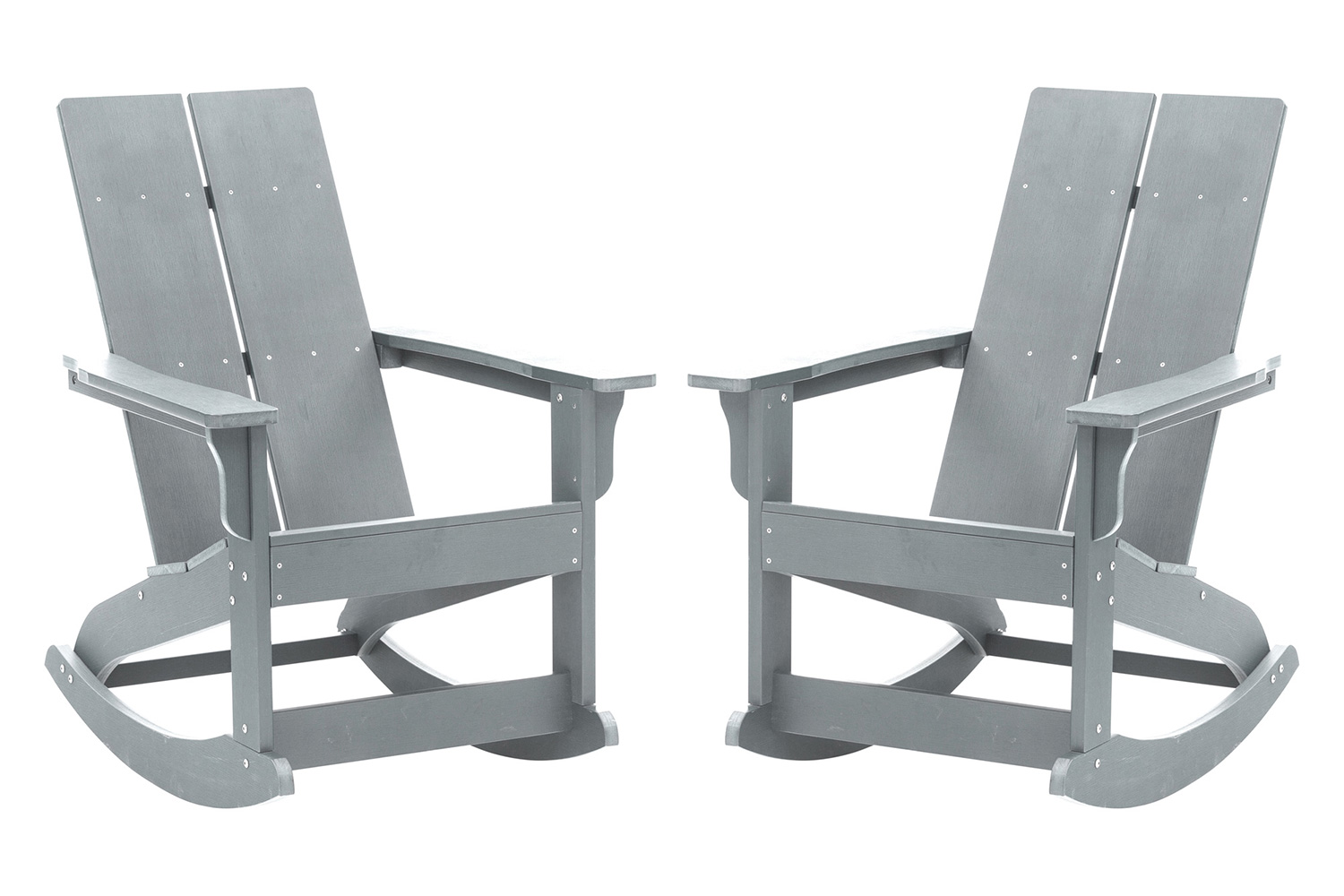 BLNK Finn Commercial All-Weather Poly Resin 2-Slat Rocking Adirondack Chair with Rust Resistant Stainless Steel Hardware Set of 2 - Gray