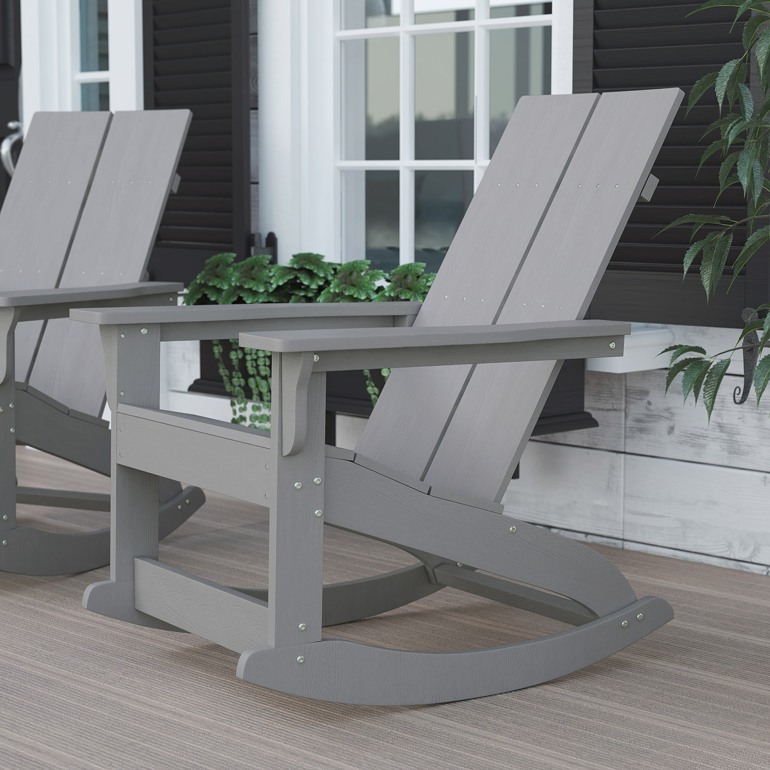 BLNK - Finn Commercial All-Weather Poly Resin 2-Slat Rocking Adirondack Chair with Rust Resistant Stainless Steel Hardware