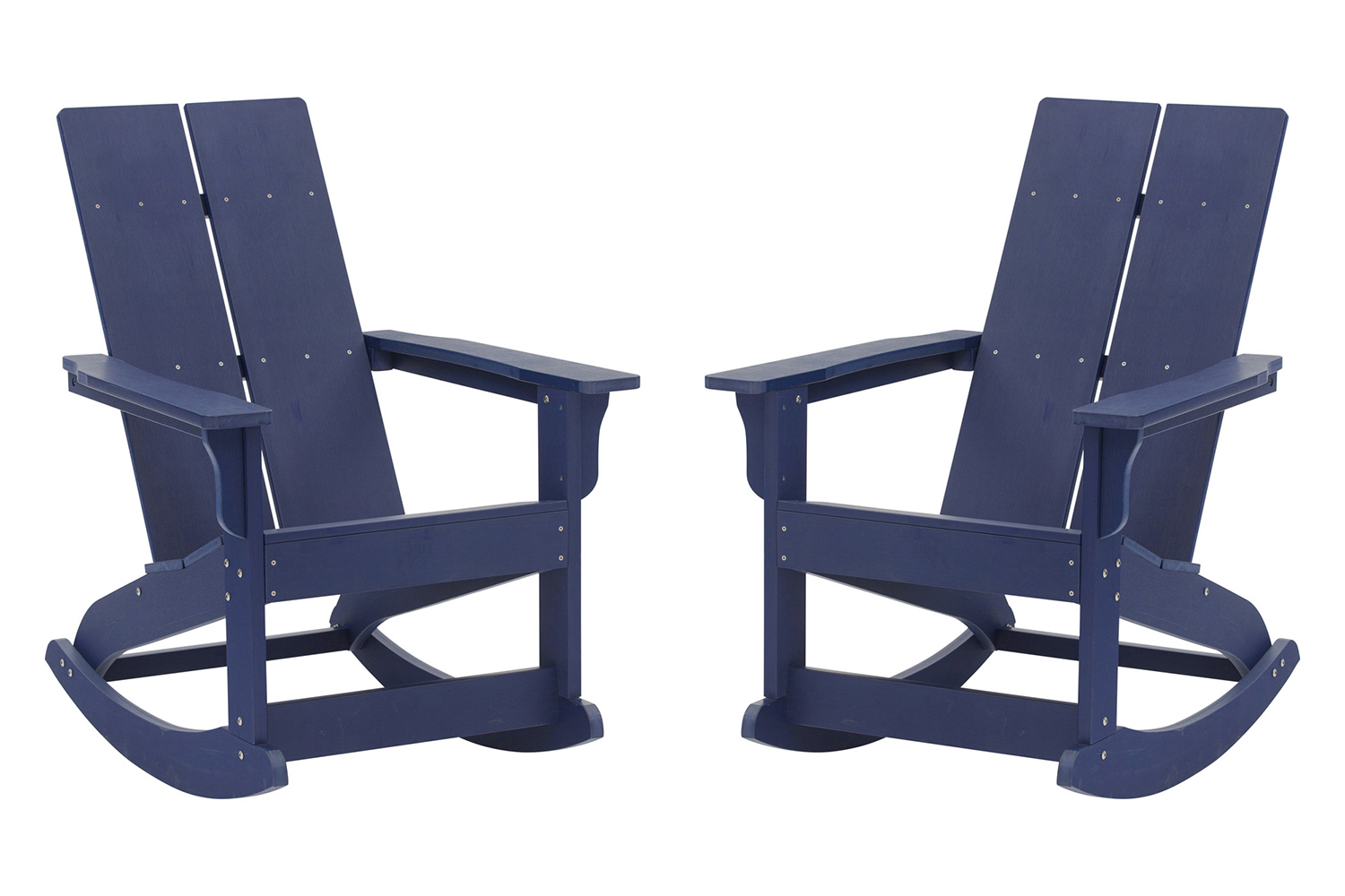 BLNK Finn Commercial All-Weather Poly Resin 2-Slat Rocking Adirondack Chair with Rust Resistant Stainless Steel Hardware Set of 2 - Navy