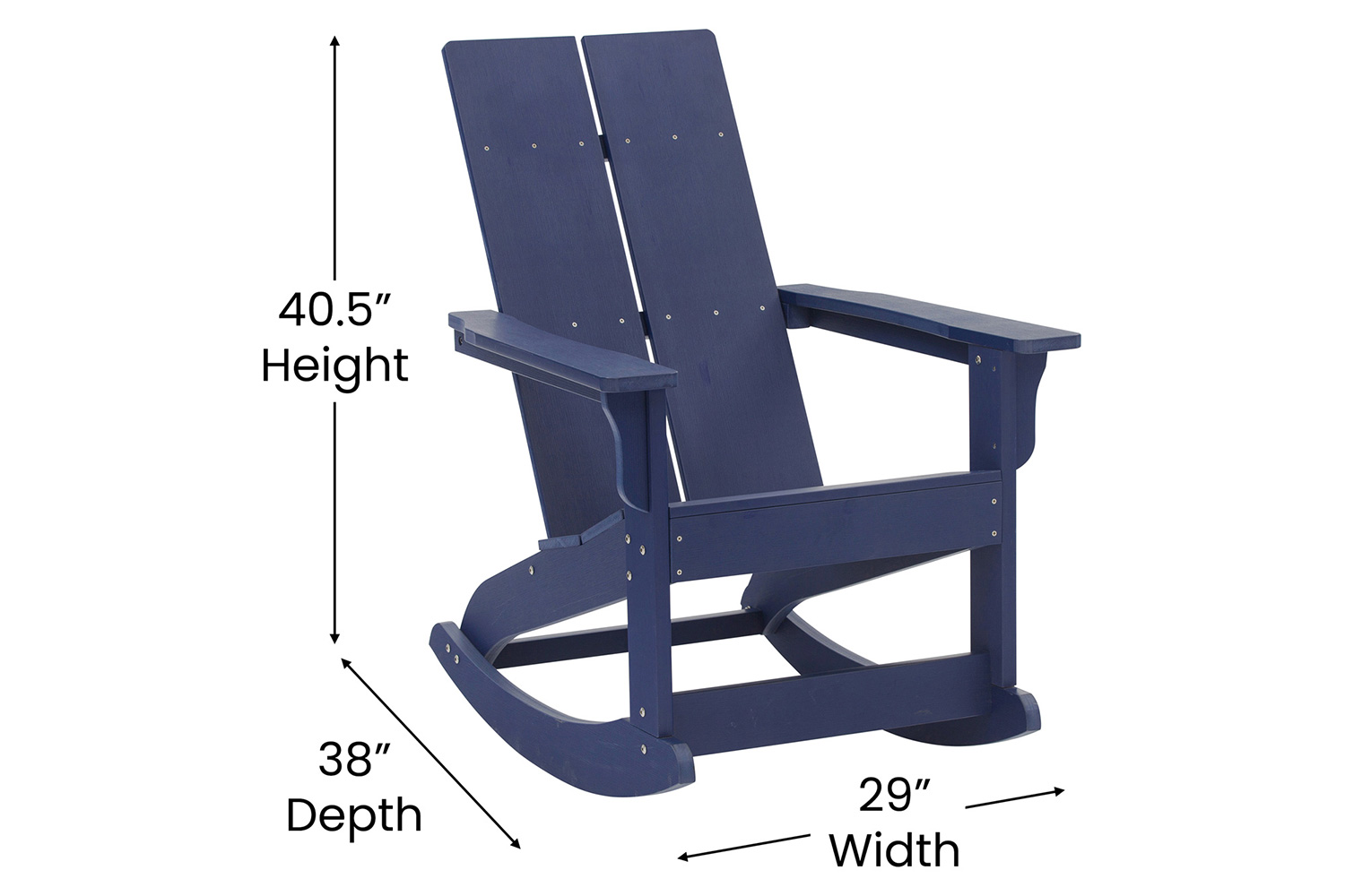 BLNK Finn Commercial All-Weather Poly Resin 2-Slat Rocking Adirondack Chair with Rust Resistant Stainless Steel Hardware Set of 2 - Navy