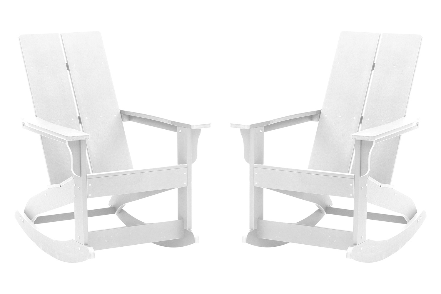 BLNK Finn Commercial All-Weather Poly Resin 2-Slat Rocking Adirondack Chair with Rust Resistant Stainless Steel Hardware Set of 2 - White