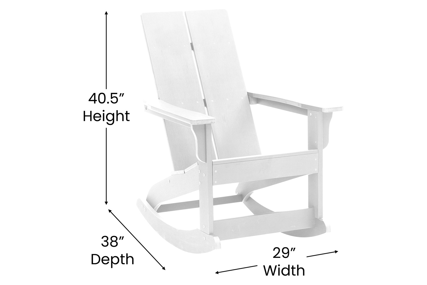 BLNK Finn Commercial All-Weather Poly Resin 2-Slat Rocking Adirondack Chair with Rust Resistant Stainless Steel Hardware - White