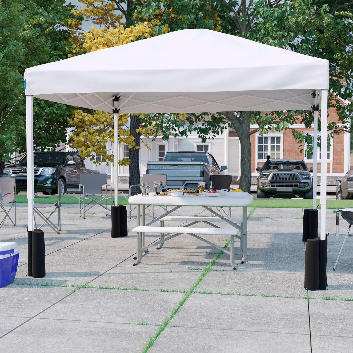 BLNK - Harris Pop Up Event Canopy Tent with Wheeled Case and Folding Bench Set