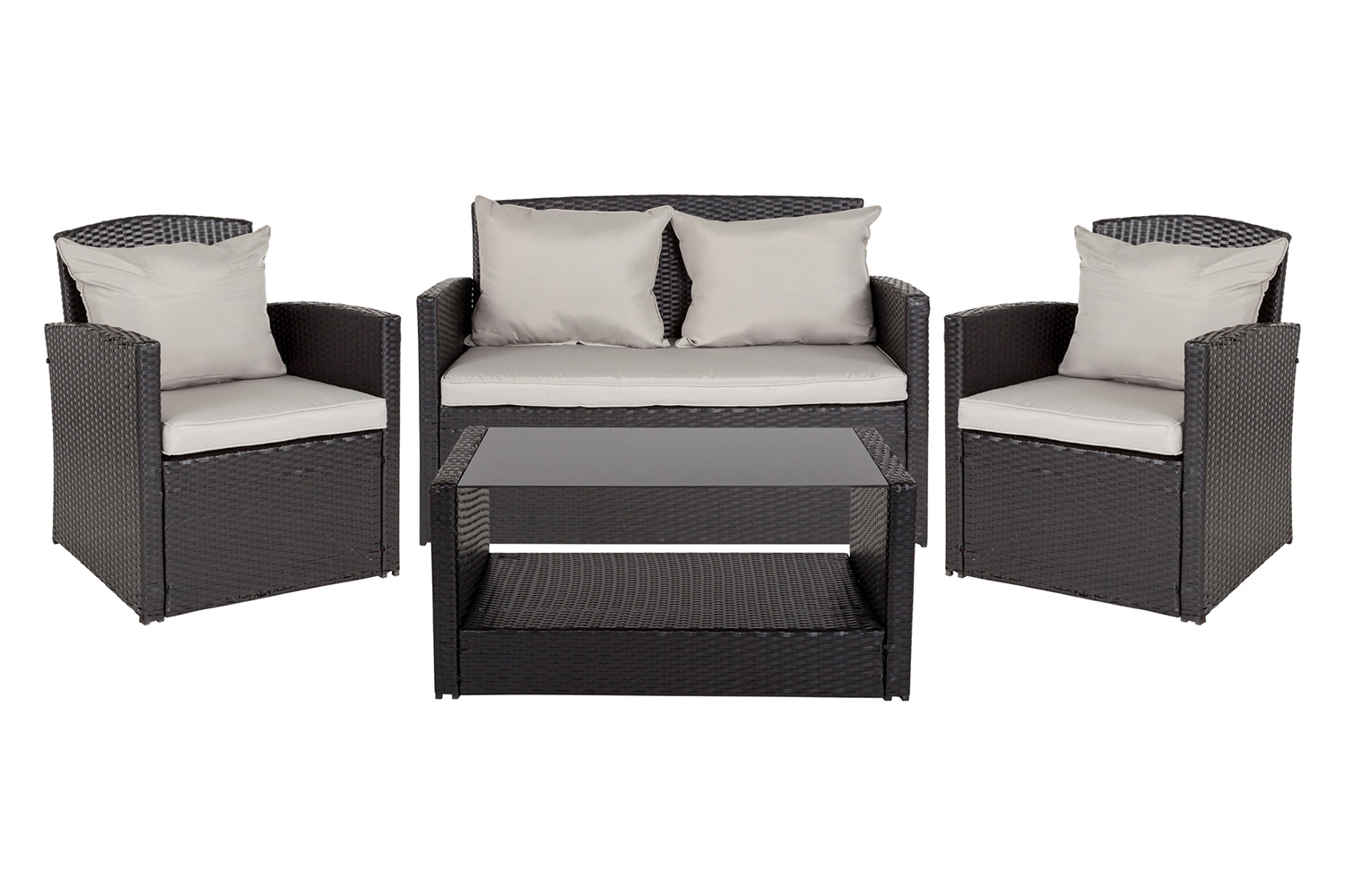 BLNK - Aransas Series Black Patio Set with Gray Back Pillows and Seat Cushions 4 Piece