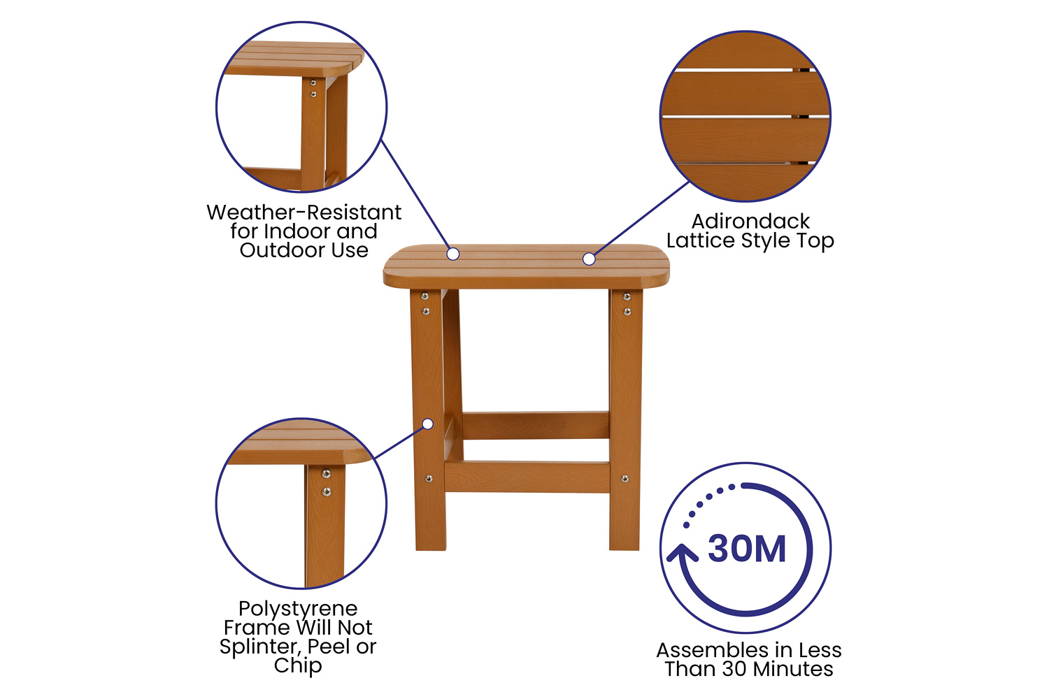 BLNK - Charlestown Commercial All-Weather Indoor-Outdoor Poly Resin Wood Adirondack Side Table