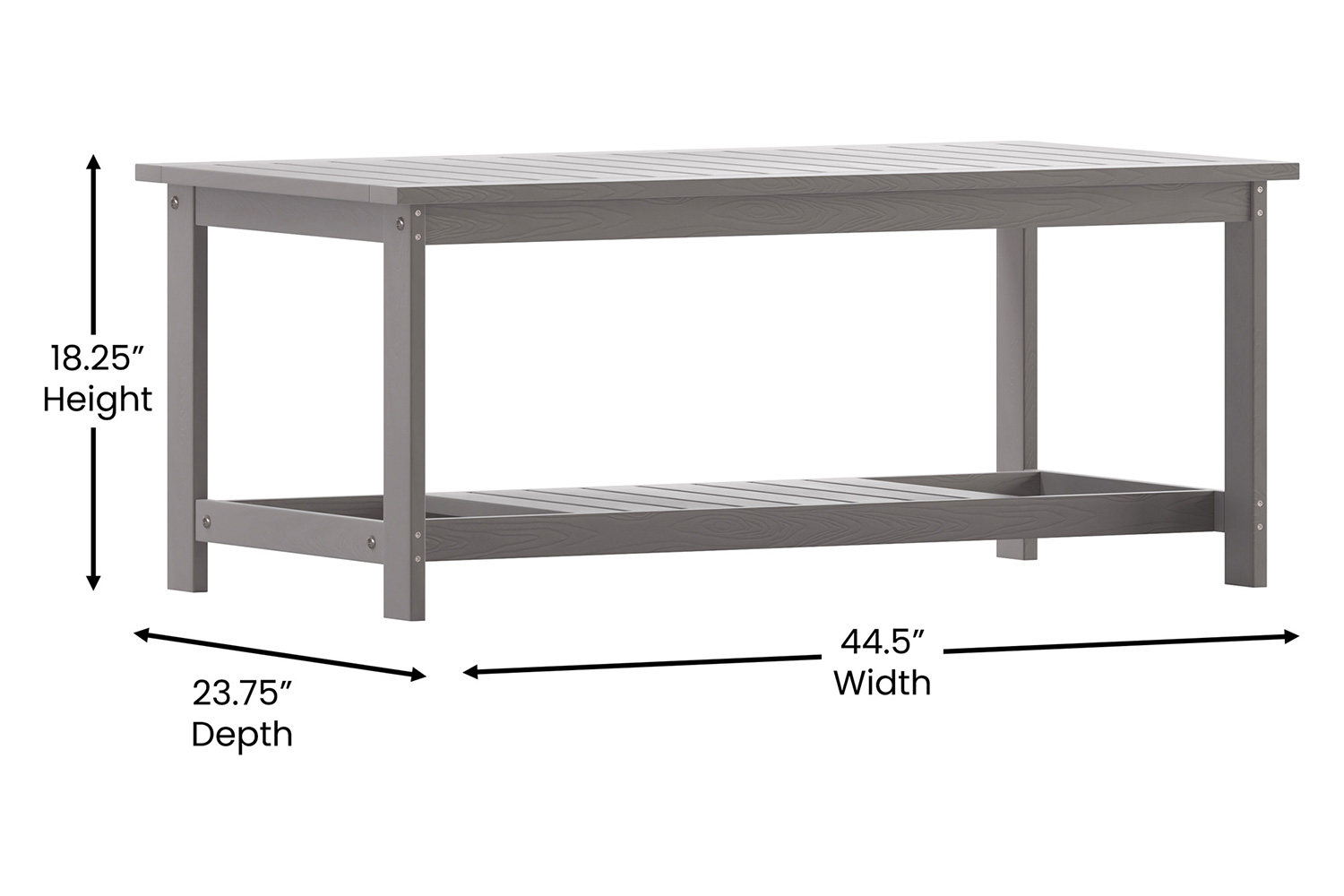 BLNK Charlestown Commercial All-Weather Poly Resin Wood Two Tiered Adirondack Slatted Coffee Conversation Table - Gray
