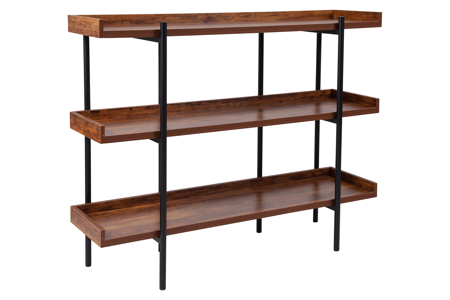 BLNK - Mayfair 3 Shelf Storage Display Unit Bookcase with Black Metal Frame in Rustic Wood Grain Finish
