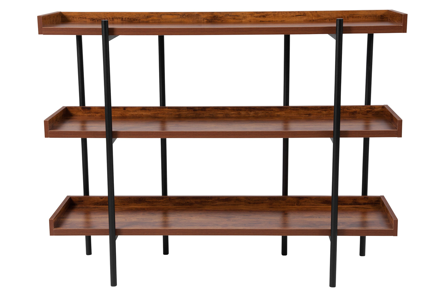 BLNK - Mayfair 3 Shelf Storage Display Unit Bookcase with Black Metal Frame in Rustic Wood Grain Finish