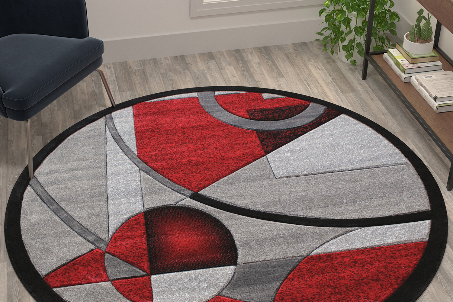 BLNK - Elias Collection Geometric Abstract Round Olefin Area Rug with Jute Backing