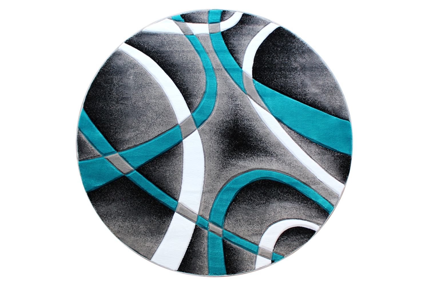 BLNK Atlan Collection Abstract Round Olefin Area Rug with Jute Backing - Turquoise, 4'W x 4'L