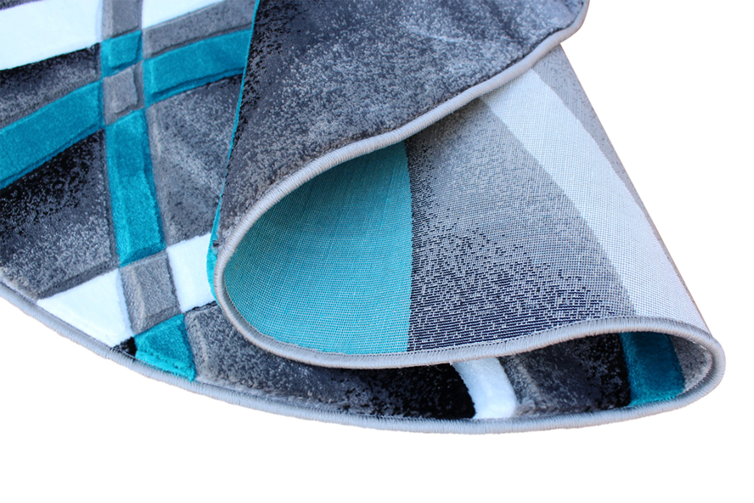 BLNK Atlan Collection Abstract Round Olefin Area Rug with Jute Backing - Turquoise, 4'W x 4'L