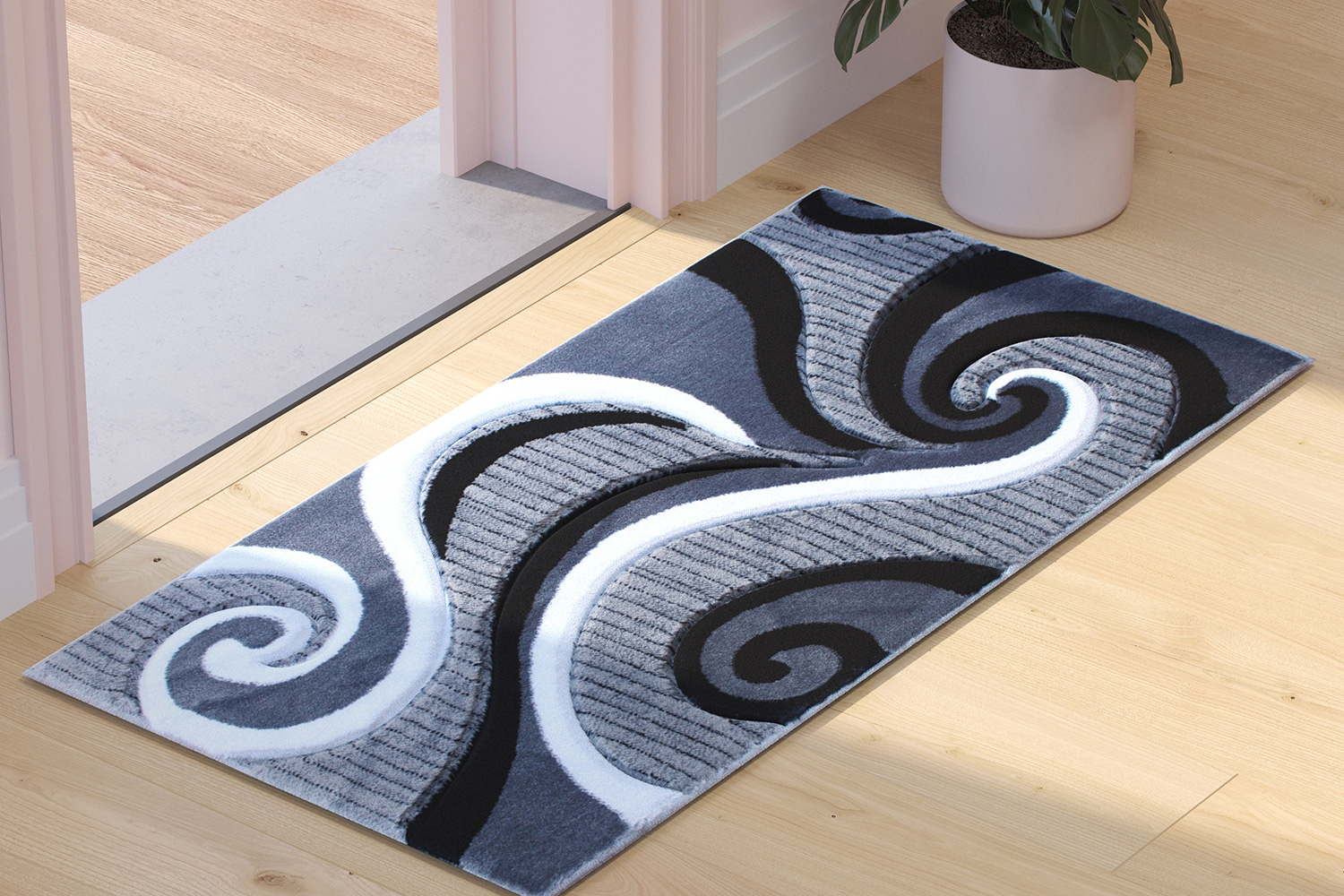 BLNK - Athos Collection Abstract Olefin Area Rug with Jute Backing