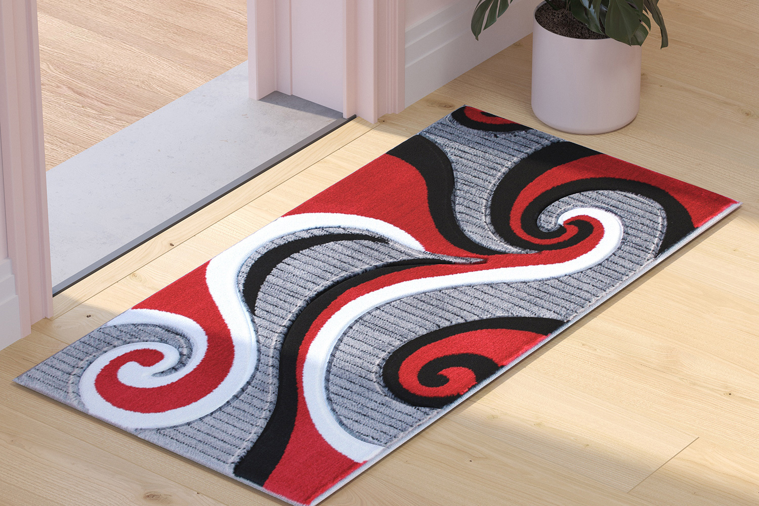 BLNK - Athos Collection Abstract Olefin Area Rug with Jute Backing