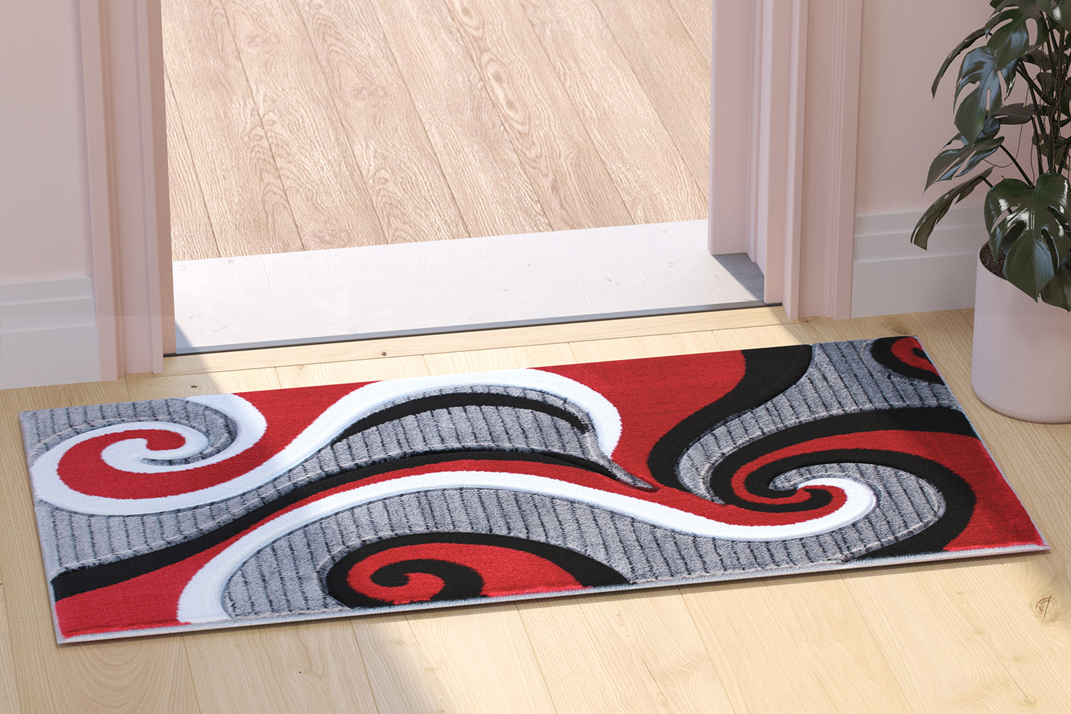 BLNK Athos Collection Abstract Olefin Area Rug with Jute Backing - Red, 2'W x 3'L