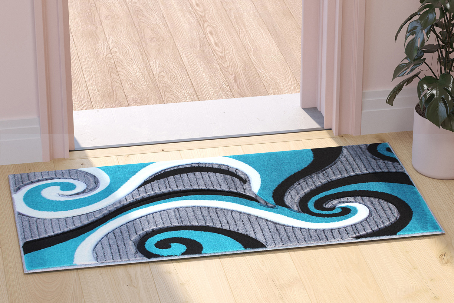 BLNK - Athos Collection Abstract Olefin Area Rug with Jute Backing