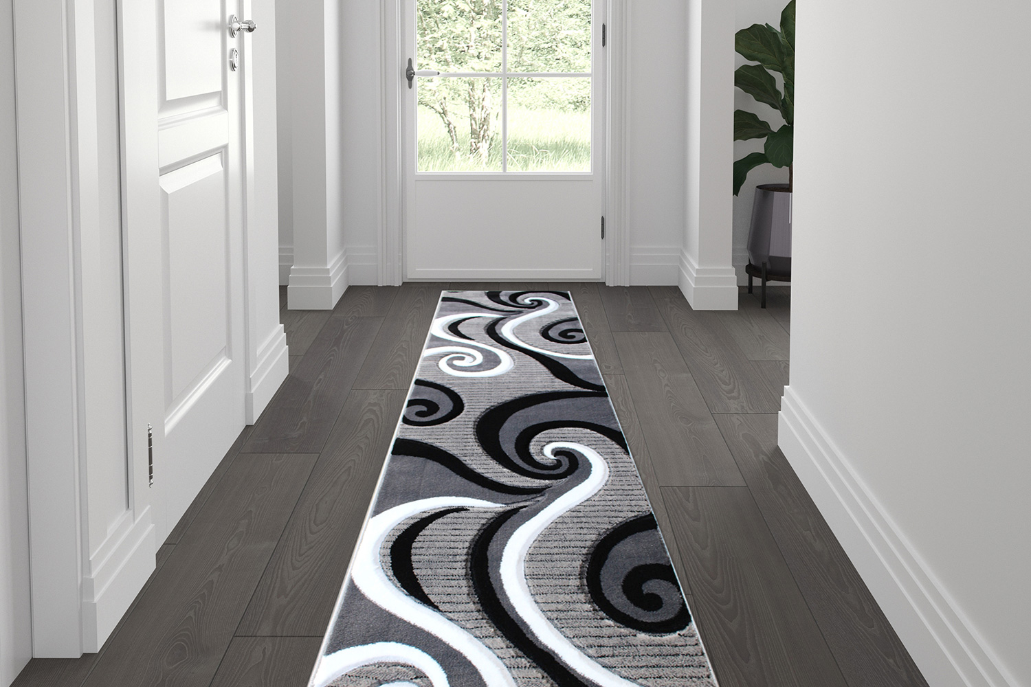 BLNK - Athos Collection Abstract Olefin Area Rug with Jute Backing