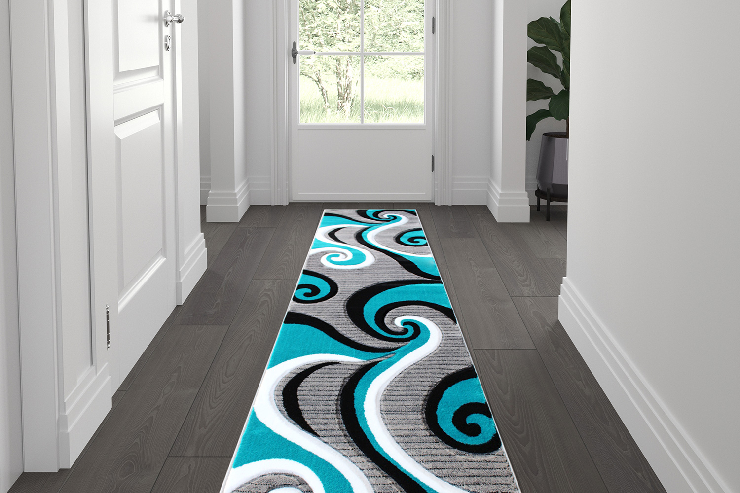 BLNK - Athos Collection Abstract Olefin Area Rug with Jute Backing