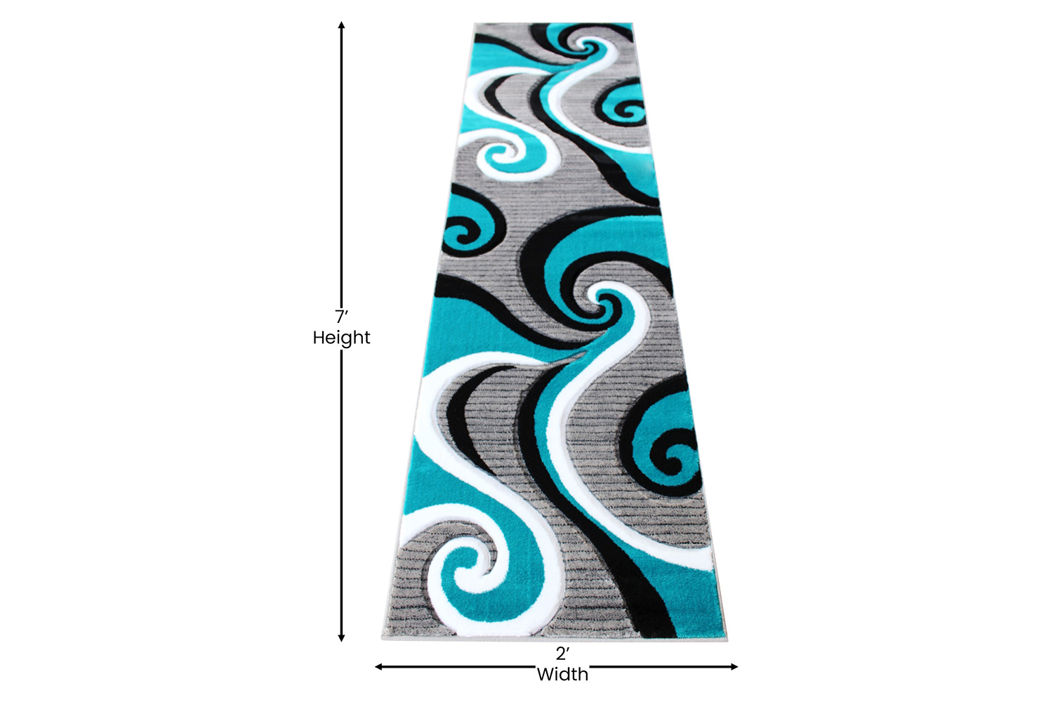 BLNK Athos Collection Abstract Olefin Area Rug with Jute Backing - Turquoise, 2'W x 7'L