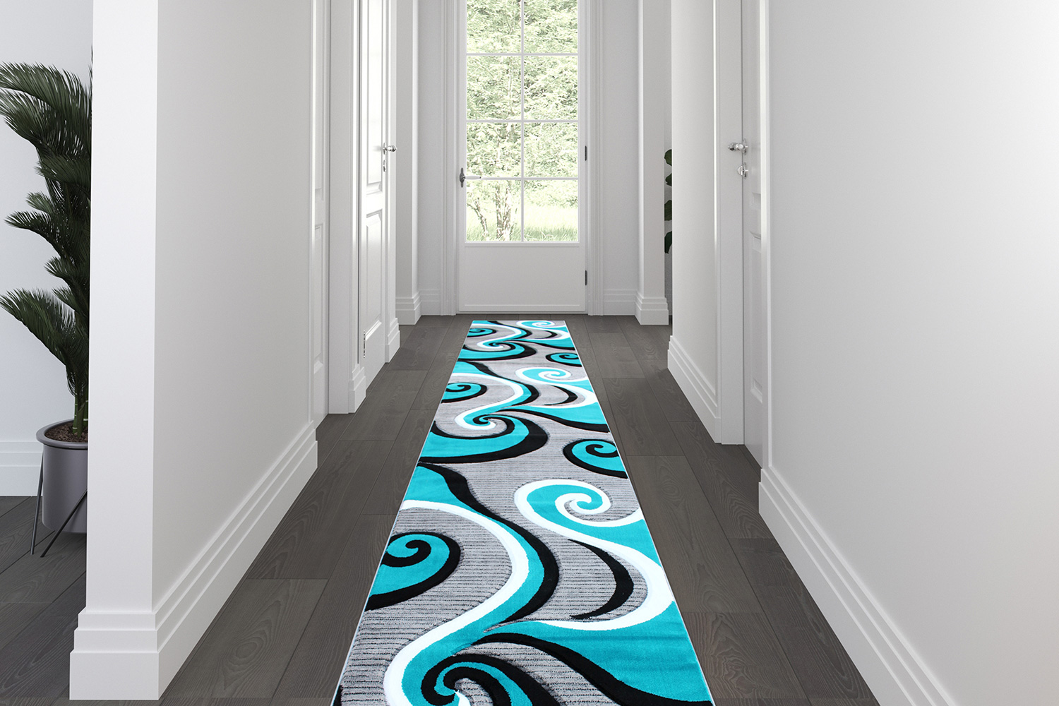 BLNK - Athos Collection Abstract Olefin Area Rug with Jute Backing