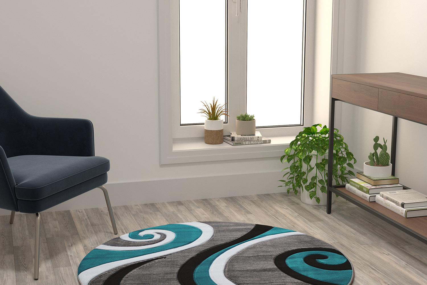 BLNK - Athos Collection Abstract Olefin Area Rug with Jute Backing