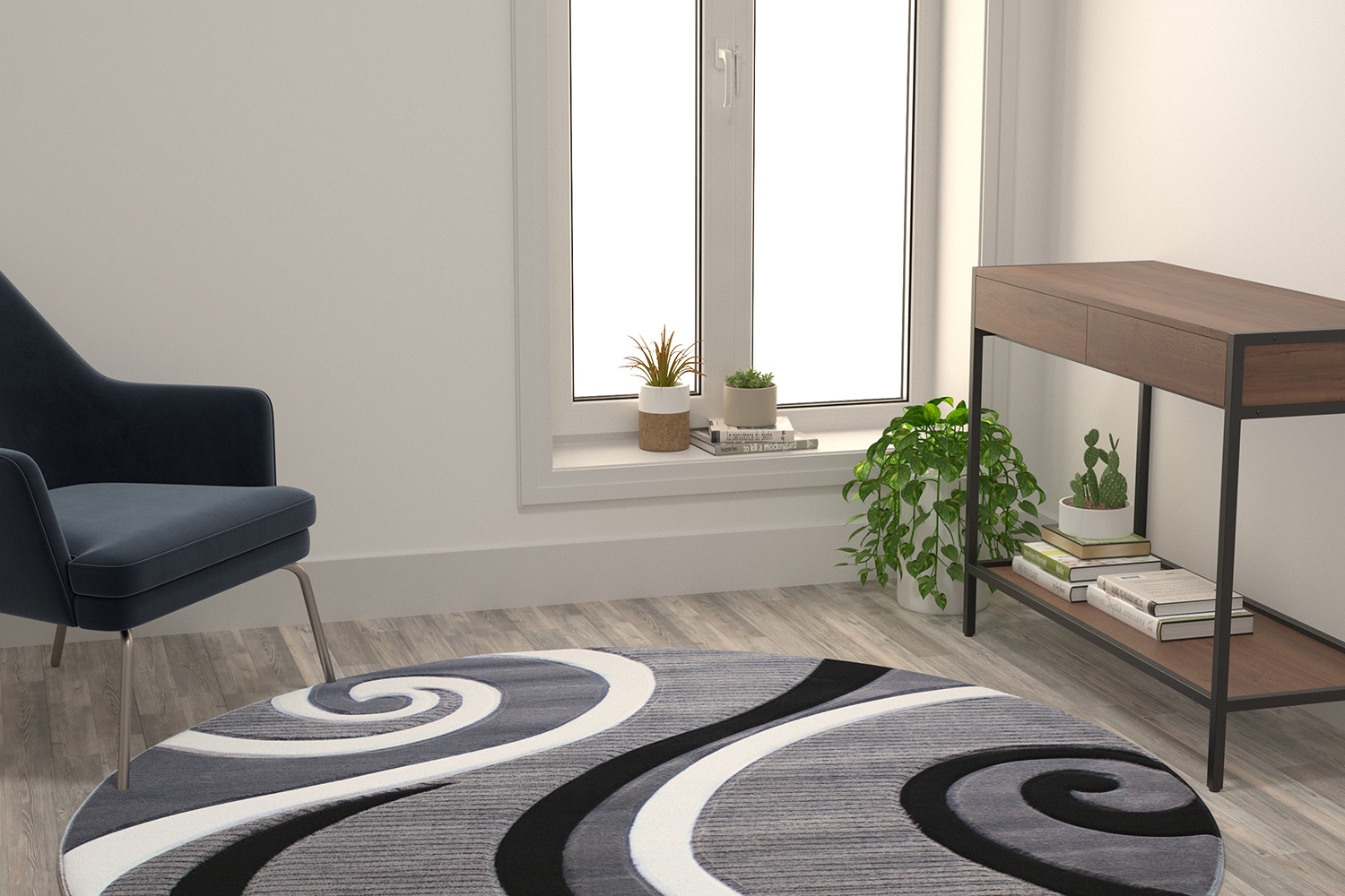BLNK - Athos Collection Abstract Olefin Area Rug with Jute Backing