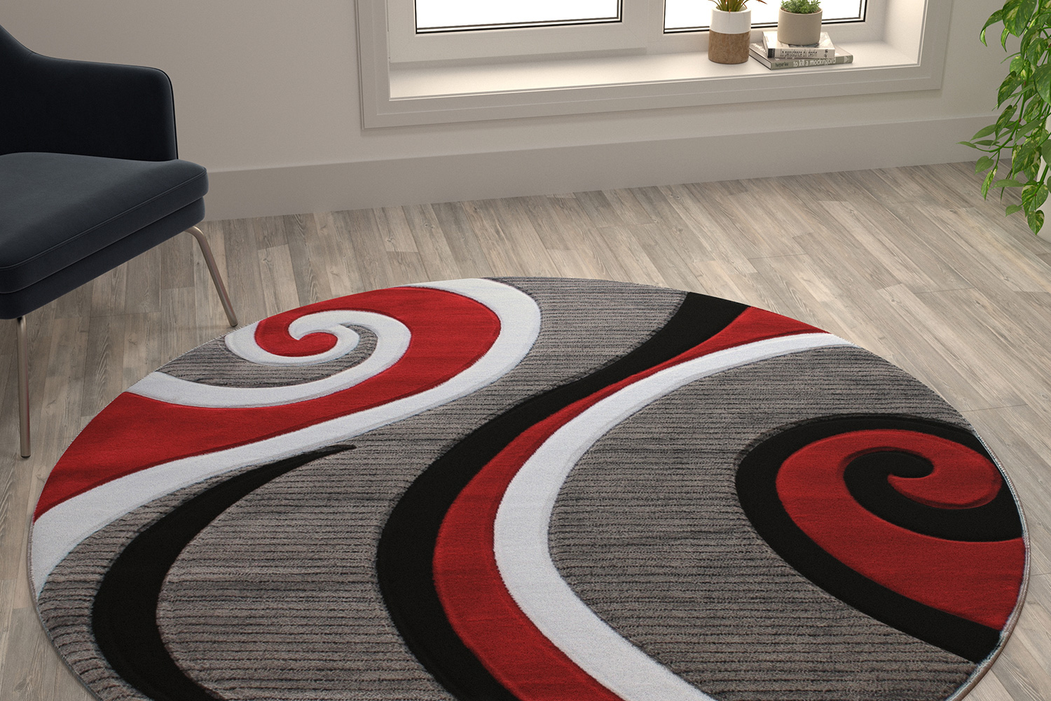 BLNK - Athos Collection Abstract Olefin Area Rug with Jute Backing