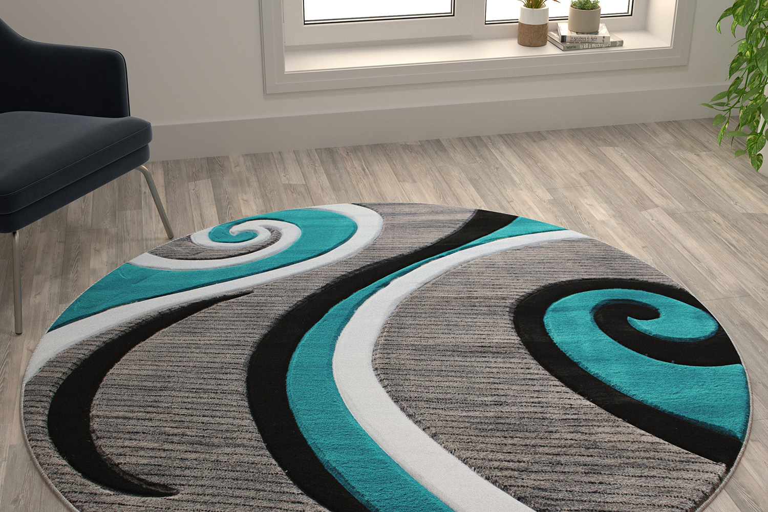 BLNK - Athos Collection Abstract Olefin Area Rug with Jute Backing