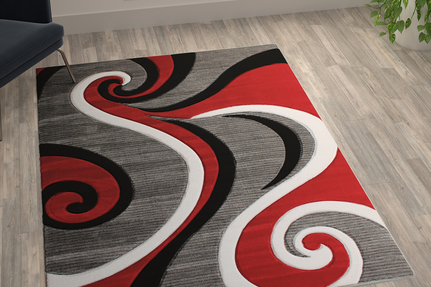 BLNK - Athos Collection Abstract Olefin Area Rug with Jute Backing