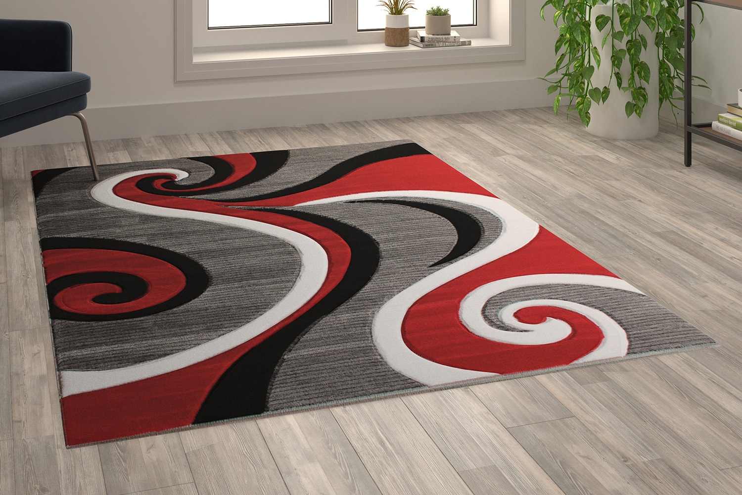 BLNK Athos Collection Abstract Olefin Area Rug with Jute Backing - Red, 5'W x 7'L
