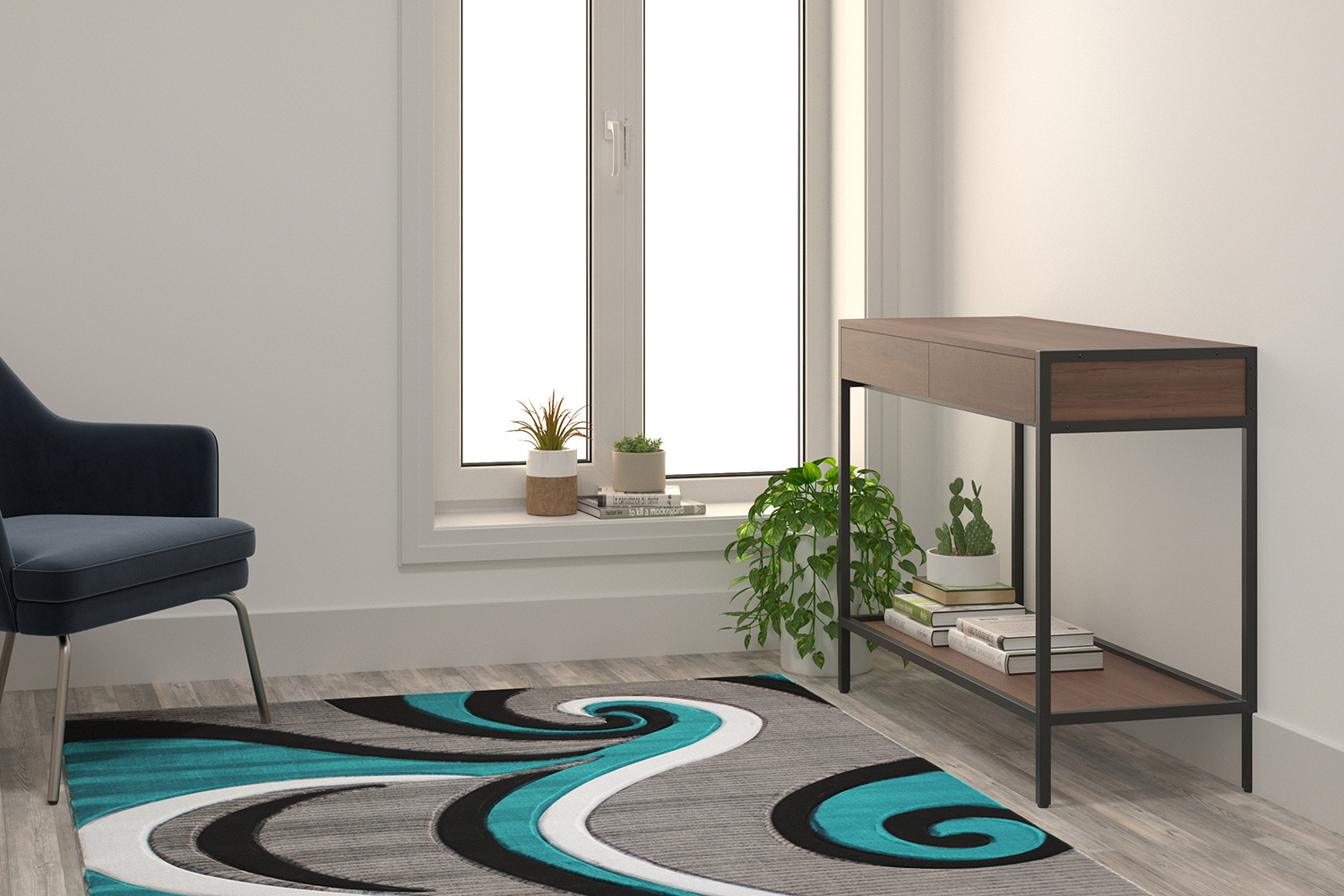 BLNK - Athos Collection Abstract Olefin Area Rug with Jute Backing
