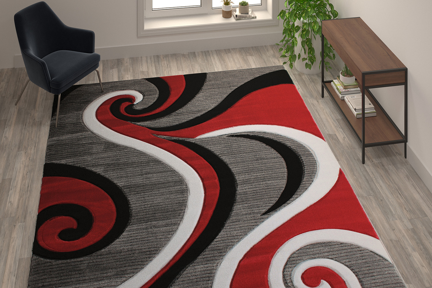 BLNK - Athos Collection Abstract Olefin Area Rug with Jute Backing