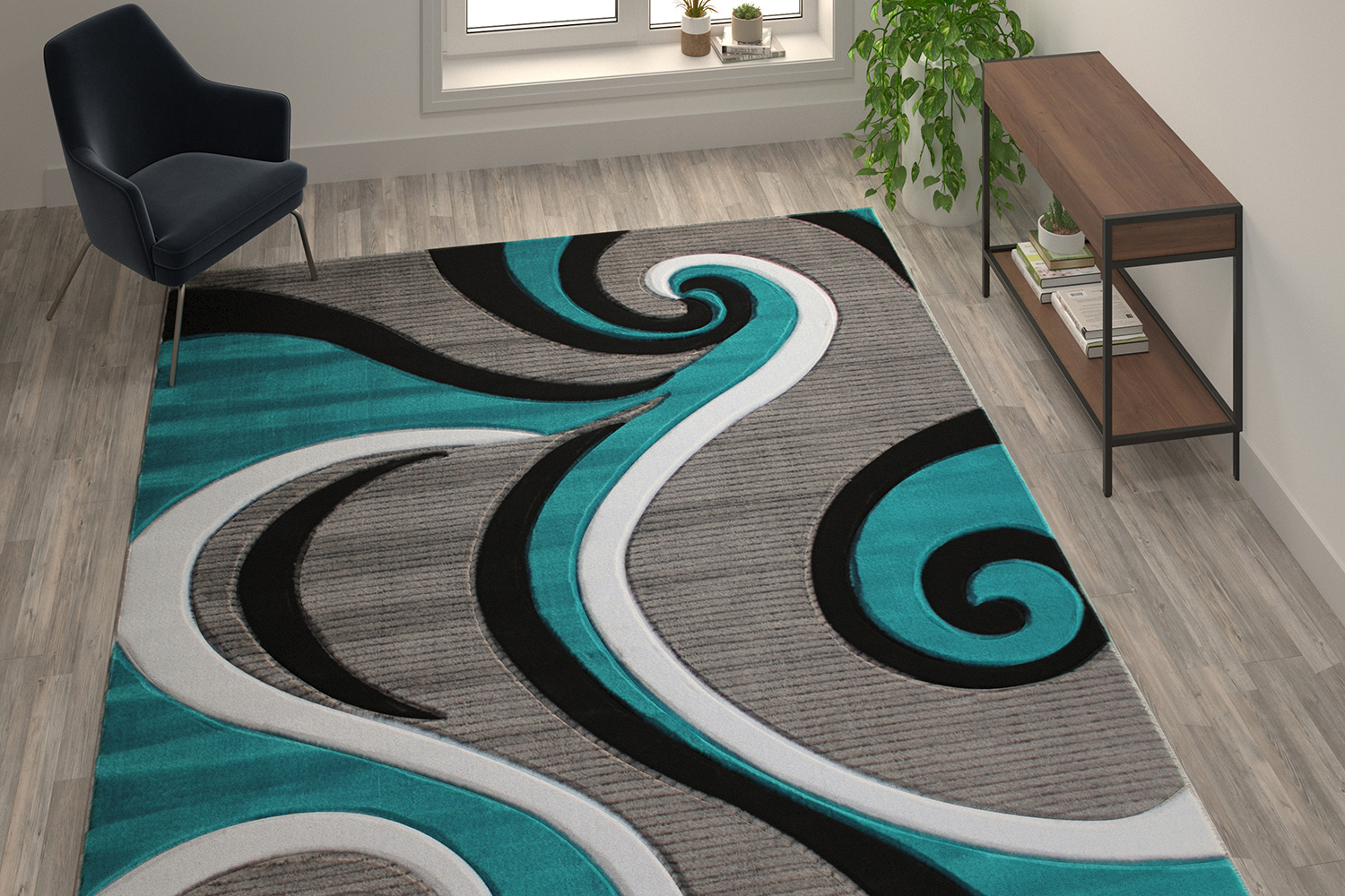 BLNK - Athos Collection Abstract Olefin Area Rug with Jute Backing