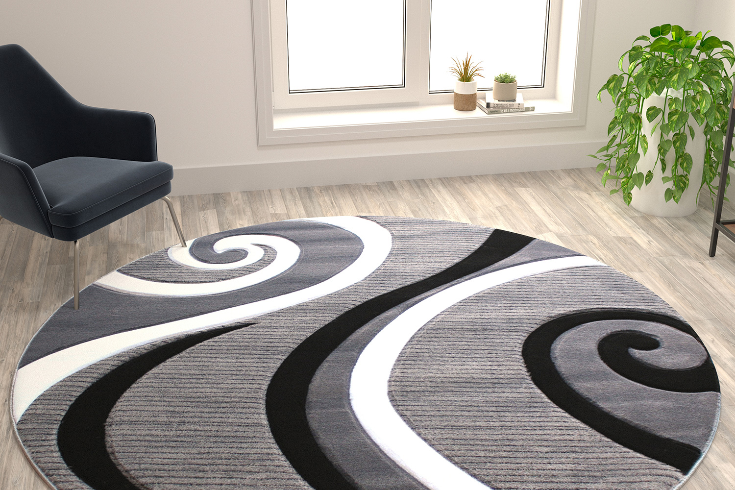 BLNK - Athos Collection Abstract Olefin Area Rug with Jute Backing