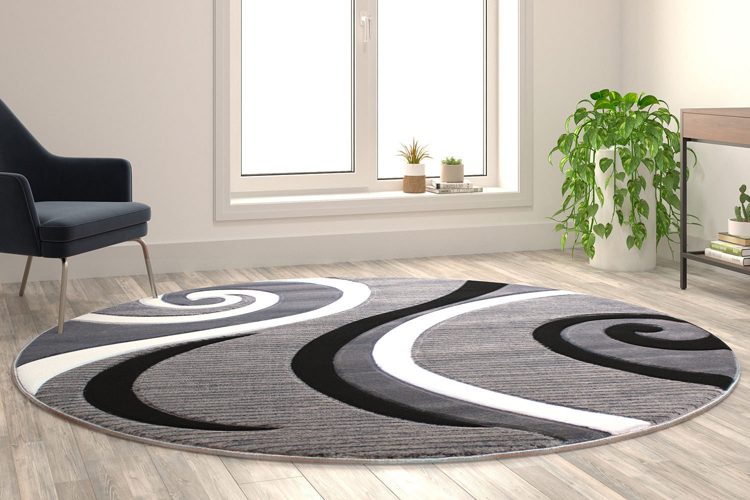 BLNK Athos Collection Abstract Olefin Area Rug with Jute Backing - Gray, 8'W x 8'L