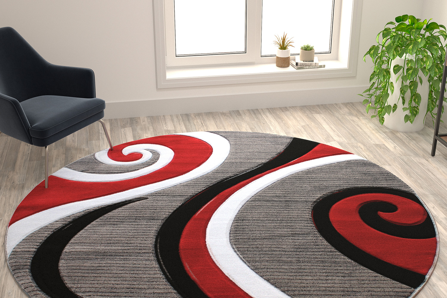 BLNK - Athos Collection Abstract Olefin Area Rug with Jute Backing