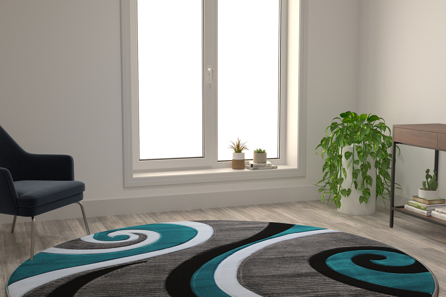 BLNK - Athos Collection Abstract Olefin Area Rug with Jute Backing