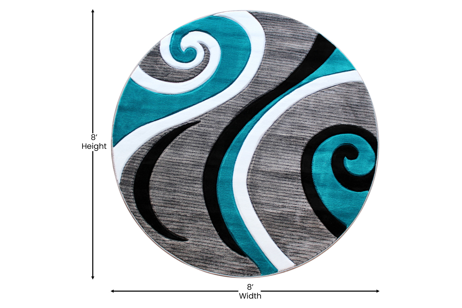BLNK Athos Collection Abstract Olefin Area Rug with Jute Backing - Turquoise, 8'W x 8'L