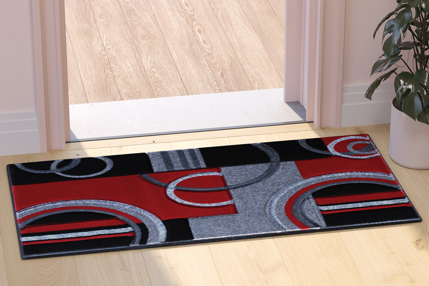 BLNK - Audra Collection Geometric Abstract Olefin Area Rug with Jute Backing